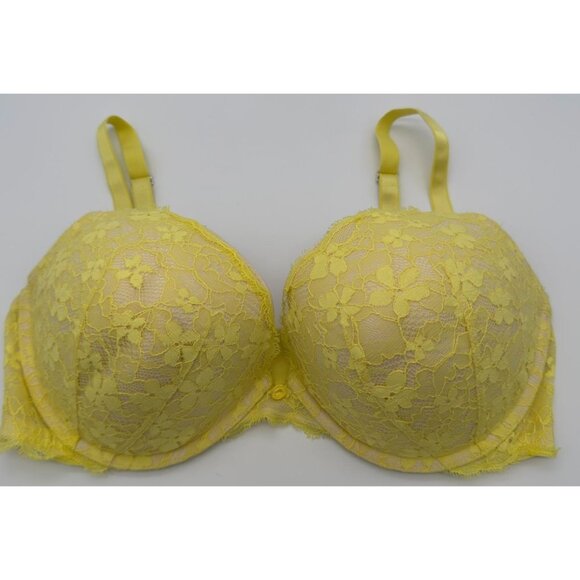 Victoria's Secret Dream Angels Push-Up Bra Yellow Lace Padded Underwire 36DD - Picture 1 of 8